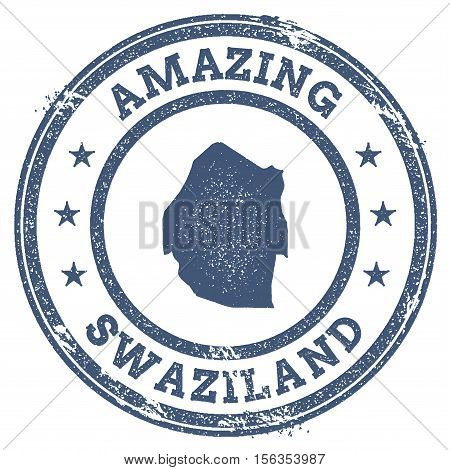 Vintage Amazing Swaziland Travel Stamp With Map Outline. Swaziland Travel Grunge Round Sticker.