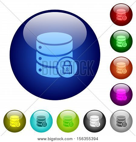 Database lock icons on round color glass buttons
