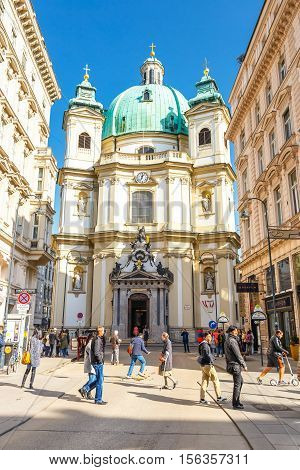 Vienna, Austria, October 15, 2016: Tourists On Graben Street, One Of The Most Famous Streets Of Vien