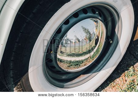 Vintage Auto Body, The Chrome Parts Of The Car Body, Vintage Cars. Unfocuset And Film Effect