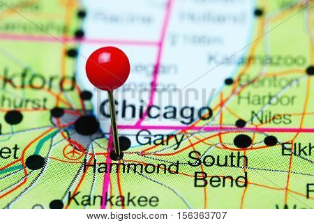 Hammond pinned on a map of Indiana, USA
