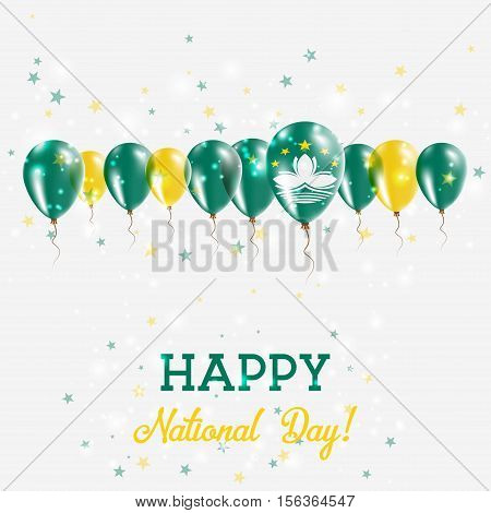 Macao Independence Day Sparkling Patriotic Poster. Happy Independence Day Card With Macao Flags, Con