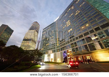 SHANGHAI - NOV 5, 2015: IFC residence hotel with illumination at autumn evening