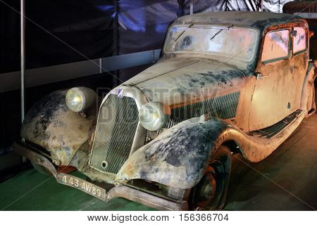 MOSCOW - MAR 07, 2016: Retro car Talbot on exhibition Oldtimer-Gallery in Sokolniki Exhibition Center. Text - dream of 55 year old man. It is only one in Russia exhibition of vintage cars 