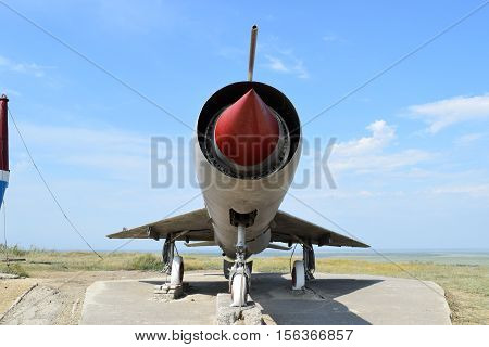 Museum Copy Of The Aircraft. Monument Of Fighter Aircraft.