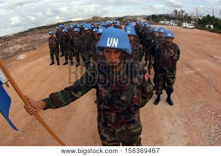 TYR, LEBANON-OCTOBER 21: Unidentified Turkish UN Soldiers on patrol on October 21, 2006 in Tyr, Lebanon