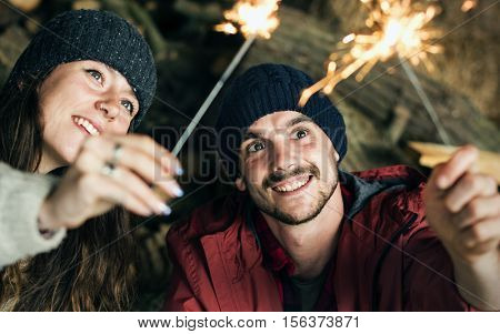 People Sparkler Celebration Happiness Togetherness Concept