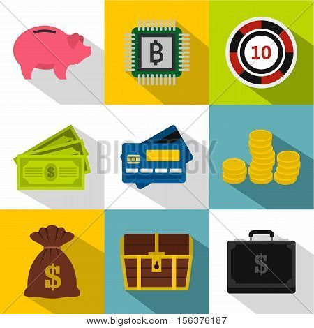 Monetary resource icons set. Flat illustration of 9 monetary resource vector icons for web