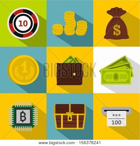 Cash icons set. Flat illustration of 9 cash vector icons for web