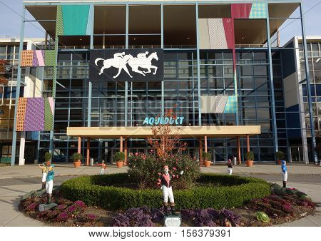 JAMAICA, NEW YORK - NOVEMBER 10, 2016: Aqueduct Race Track in Jamaica, New York. Aqueduct Racetrack is a Thoroughbred horse-racing facility and racino in Queens, New York City.