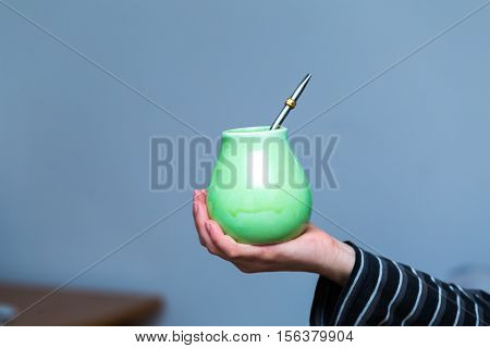 Unrecognizable Woman Drinking Yerba Mate