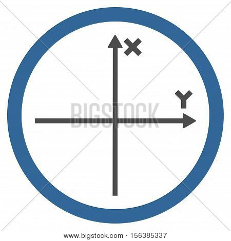 Cartesian Axis vector bicolor rounded icon. Image style is a flat icon symbol inside a circle, cobalt and gray colors, white background.