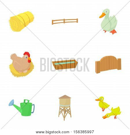 Farmyard icons set. Cartoon illustration of 9 farmyard vector icons for web