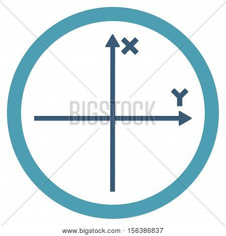 Cartesian Axis vector bicolor rounded icon. Image style is a flat icon symbol inside a circle, cyan and blue colors, white background.