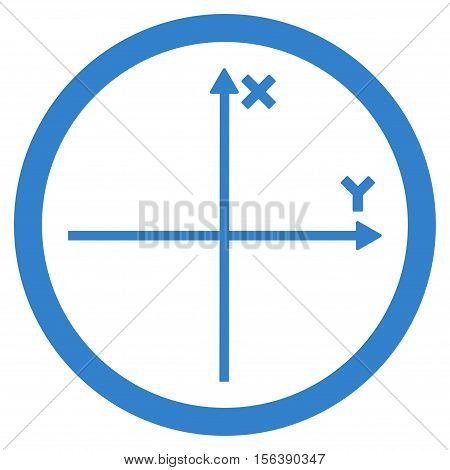 Cartesian Axis vector rounded icon. Image style is a flat icon symbol inside a circle, cobalt color, white background.