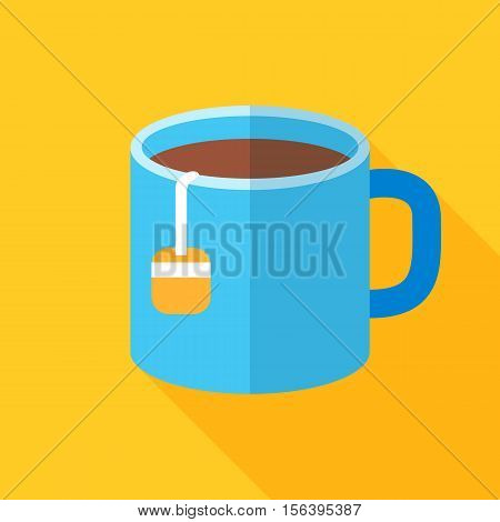 Colorful cup of tea icon in modern flat style with long shadow. Vector illustration