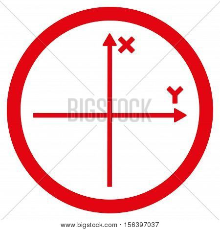 Cartesian Axis vector rounded icon. Image style is a flat icon symbol inside a circle, red color, white background.