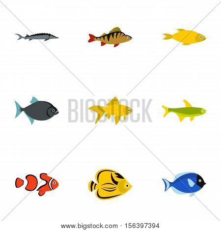 Fish icons set. Flat illustration of 9 fish vector icons for web