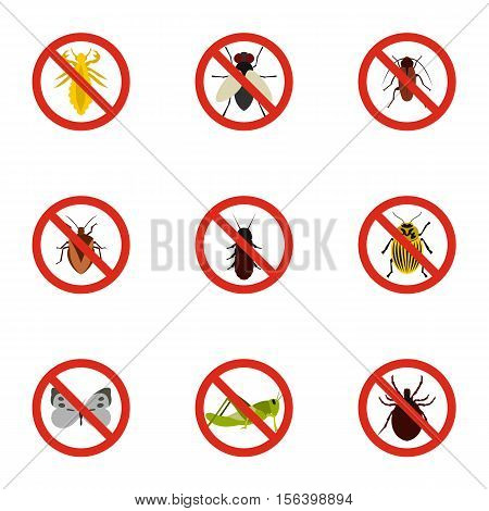 Harmful insects icons set. Flat illustration of 9 harmful insects vector icons for web