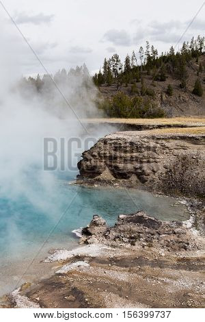 View of the Excelsior Geyser Crater in the Midway Geyser Basin in Yellowstone National Park.