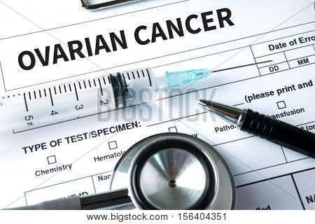 Ovarian Cancer Concept Teal Ribbon Awareness To Support Ovarian Cancer