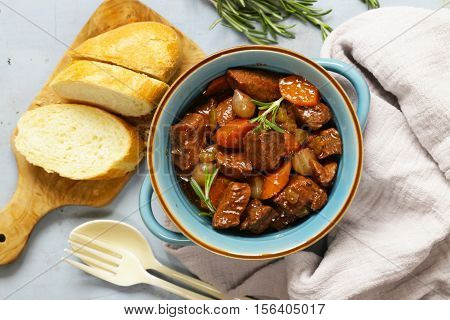 Traditional  beef goulash - Boeuf bourguigno. Comfort food. Stew meat with vegetables
