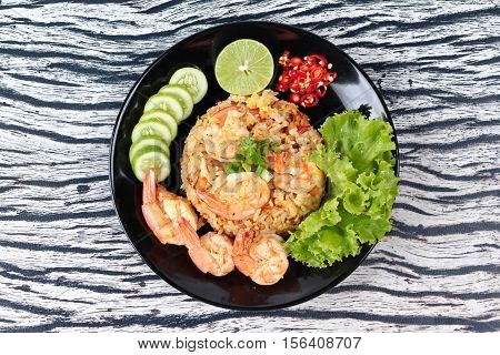 Fried Rice With Shrimp Call Khao Pad Kong In Thai