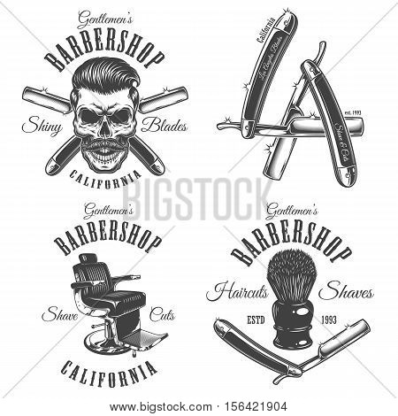 Set of vintage barbershop emblems, labels, badges, logos. Layered. Text is on separate layer. Isolated on white