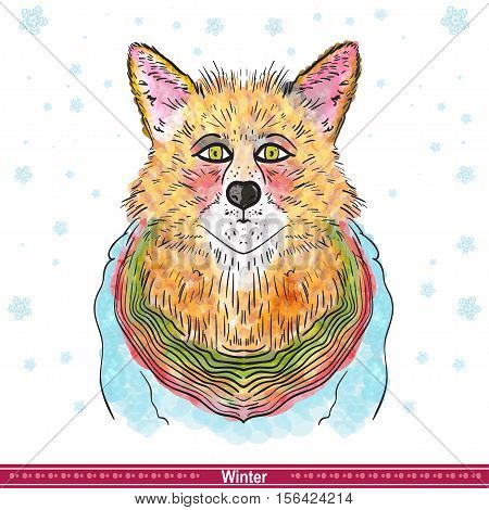 Artful Orange fox. Vector illyustration. Winter illustration