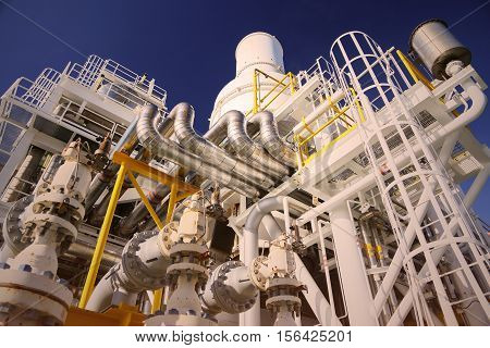 Valves manual in the production process. Production process used manual valve to control the system, Operator open and close or function the valve for controlled pressure or gas and oil flow rate.