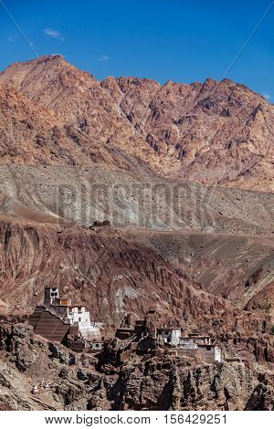Basgo Gompa (Tibetan Buddhist monastery) in Himalayas. Ladakh, India