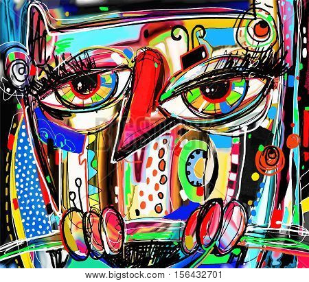 original abstract digital painting artwork of doodle owl, colored poster print pattern, vector illustration