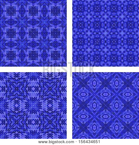 Seamless blue triangle mosaic pattern kaleidoscope background set