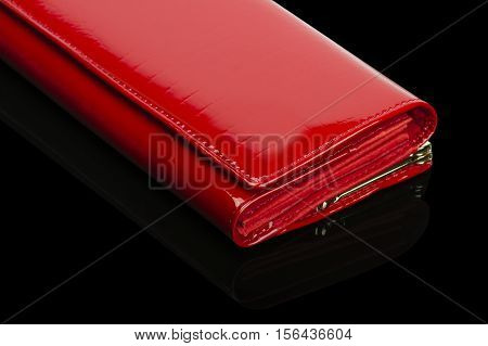 shiny female purse on a black background