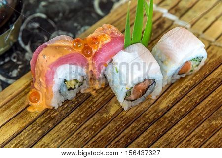 Sushi Salmon tuna and hamachi set