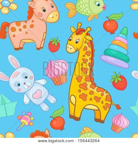 Baby toys seamless pattern vector animal cartoon background wallpaper for kid.