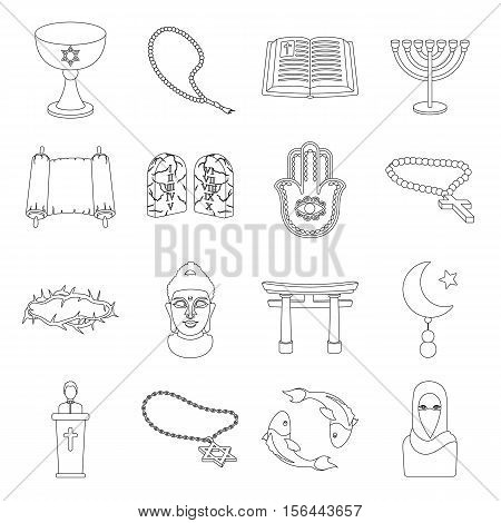Religion set icons in outline style. Big collection of religion vector symbol stock
