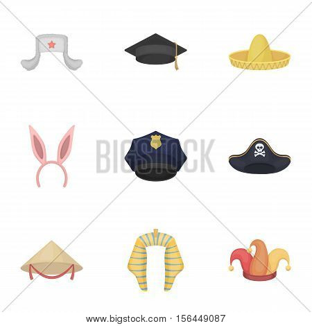 Hats set icons in cartoon style. Big collection of hats vector symbol stock
