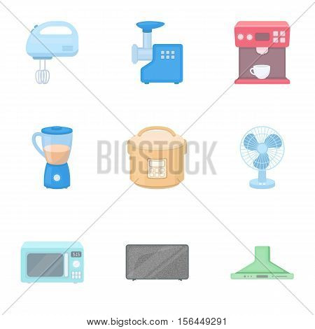 Household appliances set icons in cartoon style. Big collection of household appliances vector symbol stock