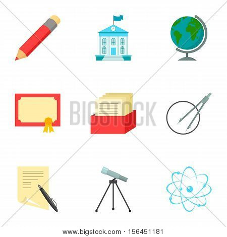 School set icons in cartoon style. Big collection of school vector symbol stock