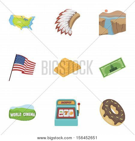 USA country set icons in cartoon style. Big collection of USA country vector symbol stock