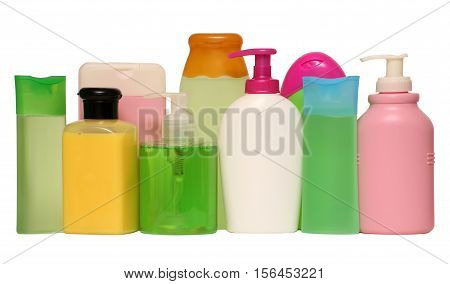 Closed Cosmetic Or Hygiene Plastic Bottle Of Gel, Liquid Soap, Lotion, Cream, Shampoo. Isolated White Background.