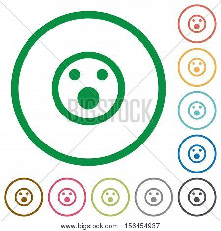 Shocked emoticon flat color icons in round outlines