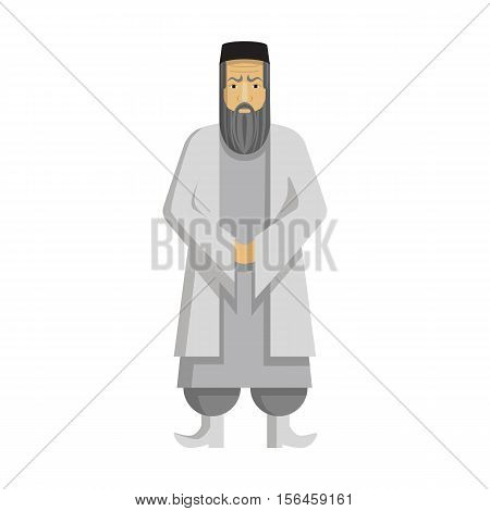 Isolated arabic mullah standing on white background. Concept of middle east and islamic religion .