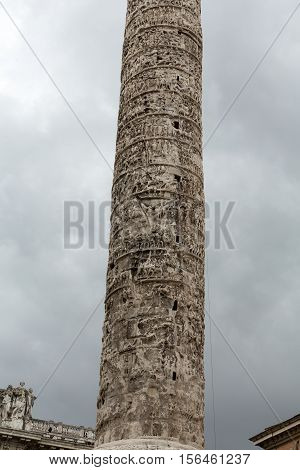 The Column of Marcus Aurelius in Piazza Colonna. Rome italy