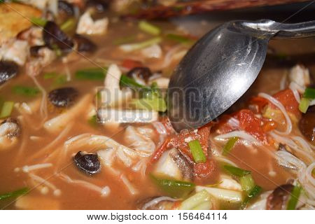 Tofu Sauce With Enokitake And Mushroom