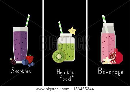 Vector illustration of three different kinds of smoothie.