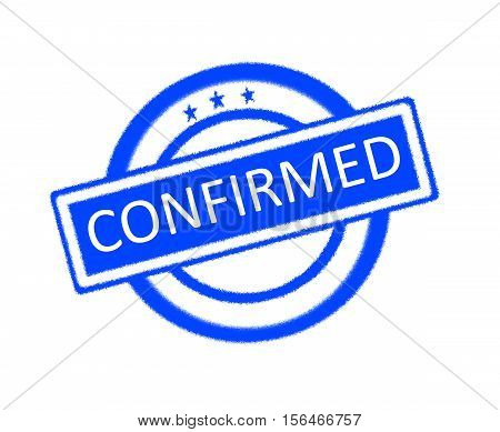 Illustration of confirmed word on blue rubber stamp