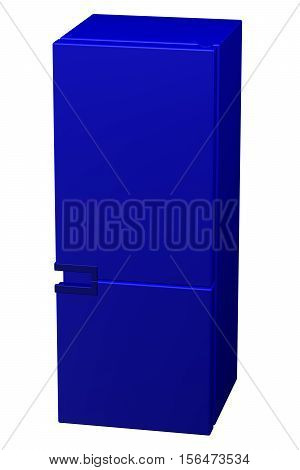 Blue refrigerator isolated on white background. 3D rendering.