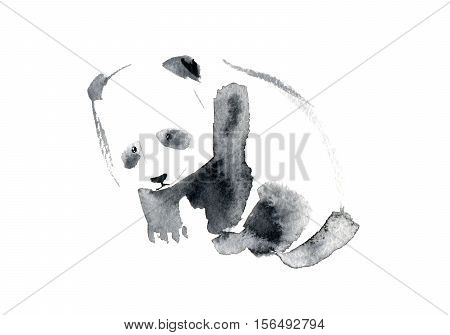 Postcard with panda.Greeting card with animals.Watercolor hand drawn illustration.White background.